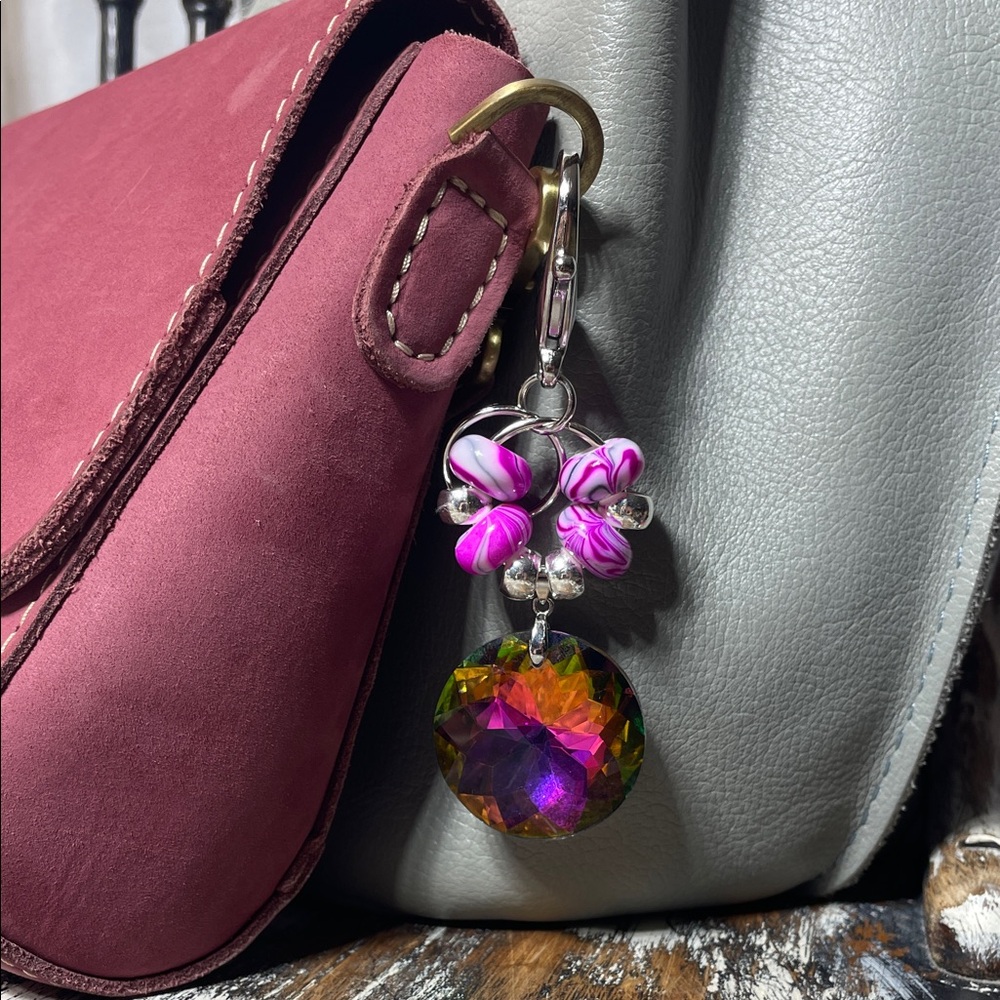 NEW Portland Leather Compatible Rainbow Candy Kiss Beaded Bag Charm Keychain